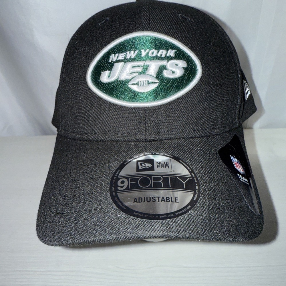 New York Jets New‎ Era 9FORTY Adjustable Hat Black NFL Cap Mens OSFA Preowned